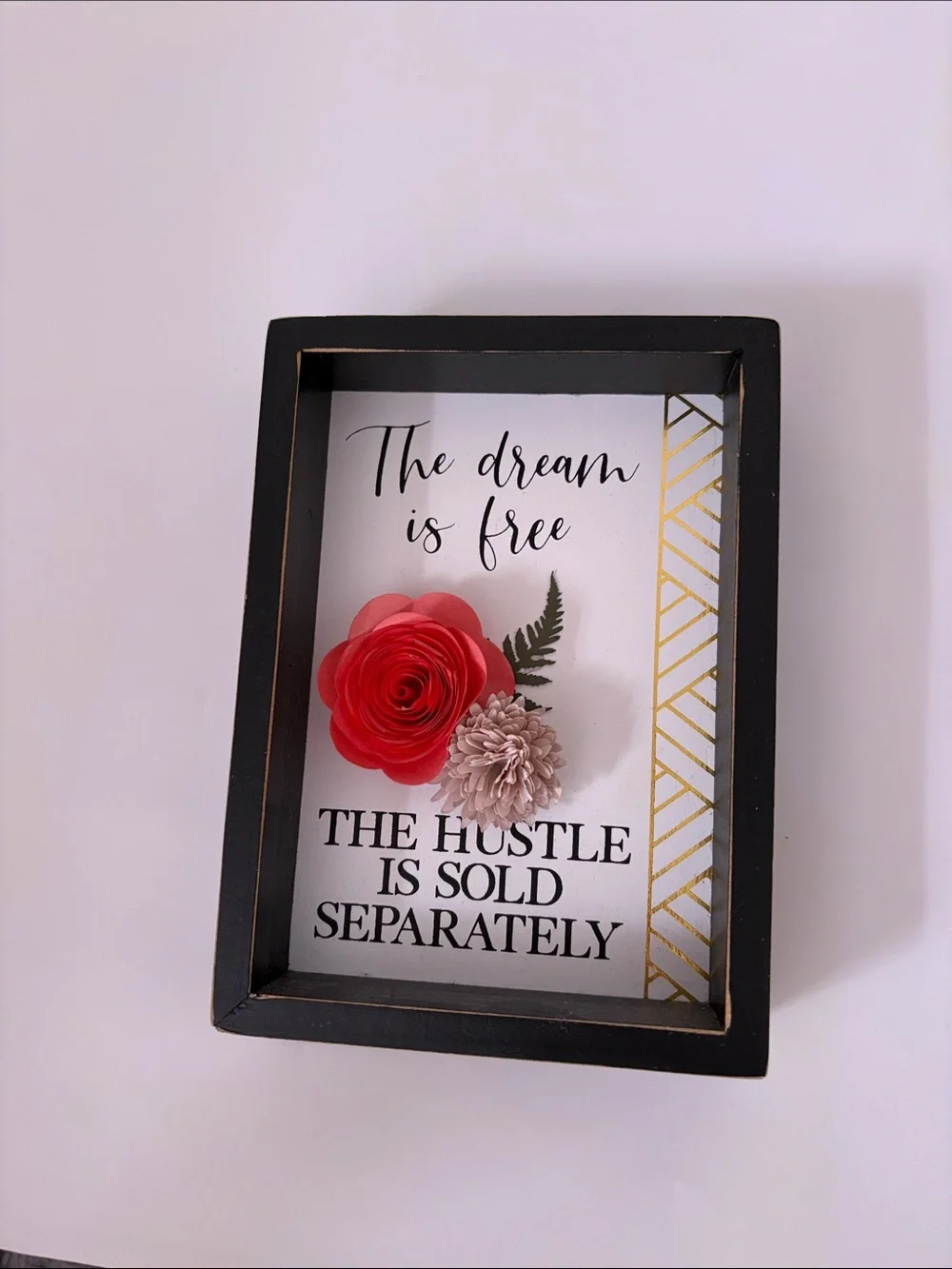 Black Framed Wall Decor Sign with Red and Pink Floral Accents